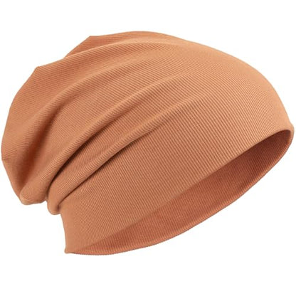 Slouchy Beanie for Women Men Thin Knit Winter Hat 93% Cotton Beanies - color: Brown