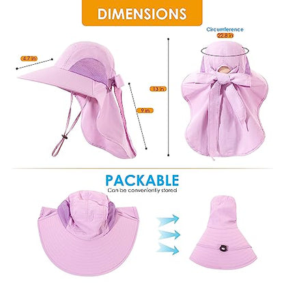 Womens Sun Hat UV Protection, Foldable Waterproof Wide Brim Bucket Hats with Neck Flap for Summer Beach Fishing Hiking - color: Purple