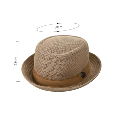 XGOPTS Unisex Summer Mesh Straw Porkpie Hat Trilby Jazz Fedora Panama Hats - color: Khaki