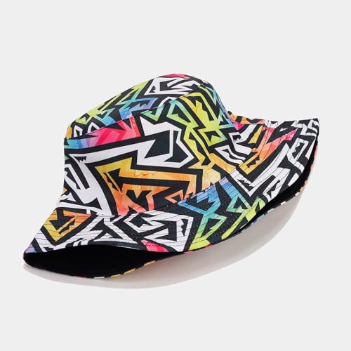 Bucket Hat for Women Men, Cotton Reversible Double Side Wear Sun Hats Beach Fisherman Hat - color: Graffiti Letters