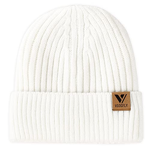 Vgogfly Lined Men Beanie Slouchy Knit Skull Cap Warm Stocking Hats Guys Women Striped Winter Beanie Hat - color: White