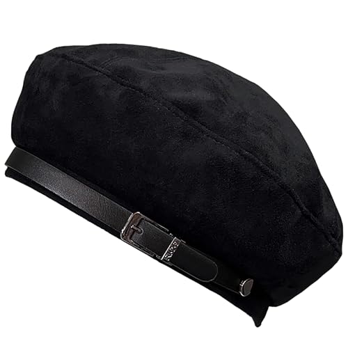 Women's Berets: Black Houndstooth Red Beret Hats for Women Fall Winter Fashion Outfit - color: Corduroy Black