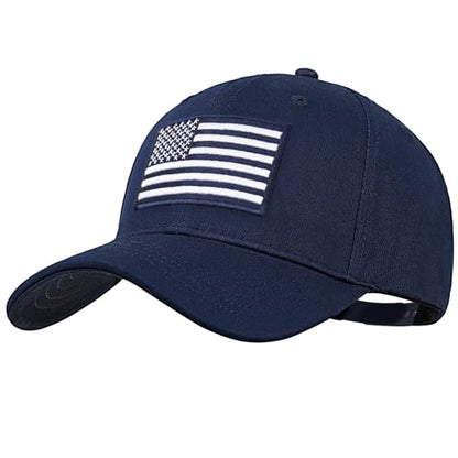 American Flag Baseball Cap for Men Women, Flag Embroidery & Adjustable Fit - color: Dark Blue / White