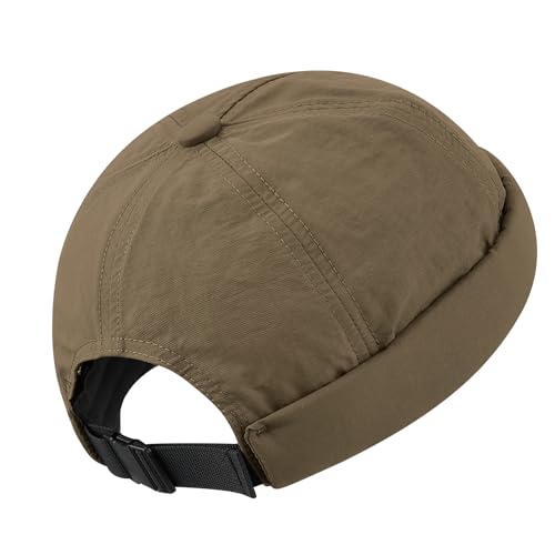 Clakllie Quick Dry Brimless Docker Cap for Men Summer Beanie Sailor Skullcap Lightweight Waterproof Adjustable No Brim Hat - color: S-ct81-brown
