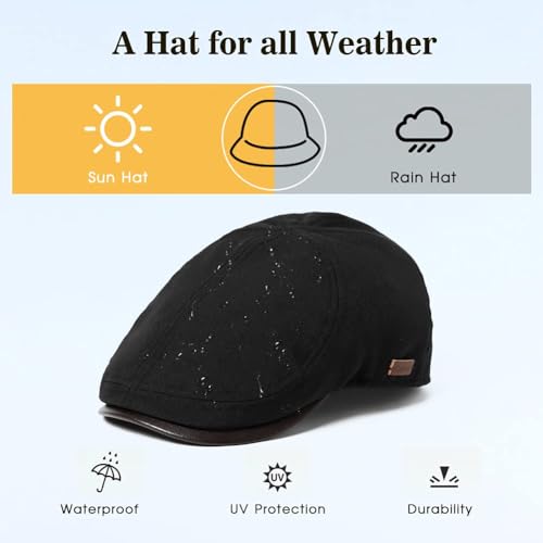 TOP-EX UPF 50+ Waterproof Newsboy Flat Cap for Men, XL/XXL - color: Black(waterproof), size: Medium-Large