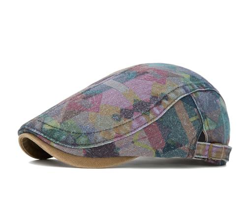 Quanhaigou Unisex Denim Newsboy Hats Flat Ivy Gatsby Cabbie Driving Berets Hat Cotton Dad Cap for Men Women - color: Camo Khaki