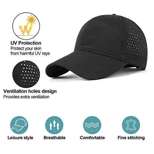 Enwokran Men Quick Dry Sport Baseball Cap, Athletic Fitted Cap Mesh Adjustable Plain Hat Running Trucker Hat for Women - color: Black