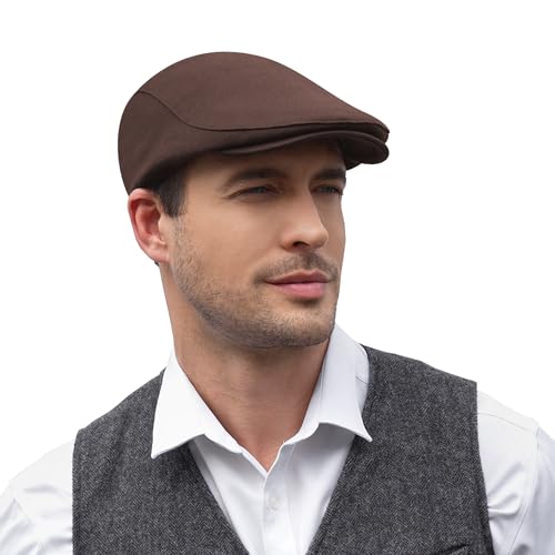 KUJUHA Men's Newsboy Cap Cotton Flat Ivy Gatsby Newsboy Hat Driving Hat Irish Cabbie Hunting Caps Winter Hat - color: Ba_coffee, size: Large