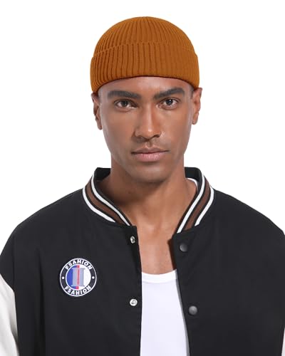 Short Fisherman Beanie for Men Women Wool Fleece Lined Winter Hat - color: 1pcs-camel
