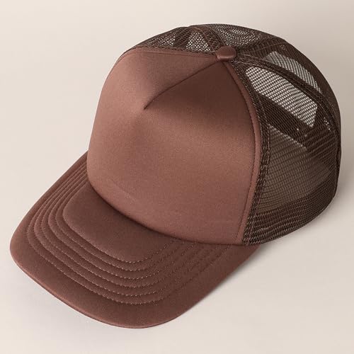MIRMARU 5 Panels Blank Foam Front Two Tone Solid Trucker Mesh Back Baseball Cap with Adjustable Snapback Strap - color: Solid-dark Brown