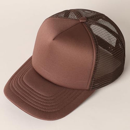 MIRMARU 5 Panels Blank Foam Front Two Tone Solid Trucker Mesh Back Baseball Cap with Adjustable Snapback Strap - color: Solid-dark Brown