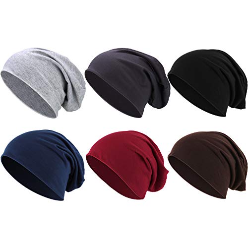 Outus 6 Pieces Thin Knit Slouchy Beanie Hat Cotton Chemo Cap,Rich Colors