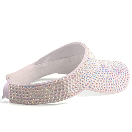 Women Shiny Rhinestone Bling Sun Visor Adjustable Tennis Beach Ponytail Hat - color: Purple Hat+white Rhinestone