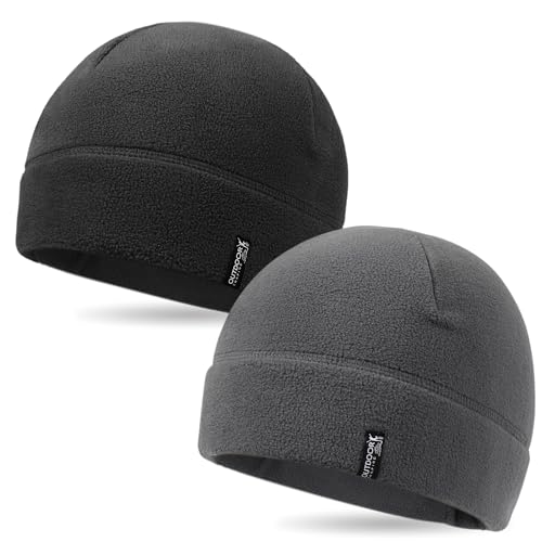 OUTDOOR SHAPING 2 Pack Tactical Fleece Watch Caps, Winter Beanies - color: Black+grey