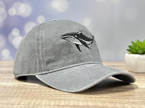 Adjustable Embroidery Hat for Men Women, Gift Baseball Cap for Adult - color: Whale (Washed Grey)