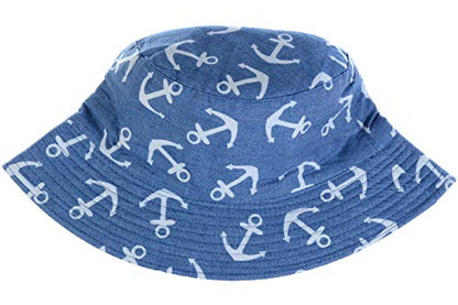 BYOS Unisex Trendy Reversible Lightweight Printed Bucket Hat Packable Outdoor - color: Anchor Mid Denim