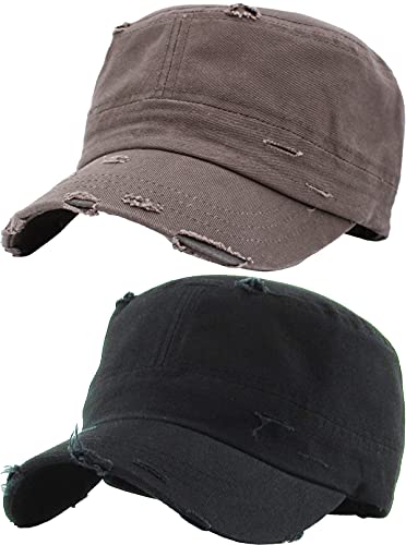 Funky Junque Vintage Newsboy Cap, Women's Cadet Cabbie Hat - color: 2 Pack: Distressed Black & Charcoal