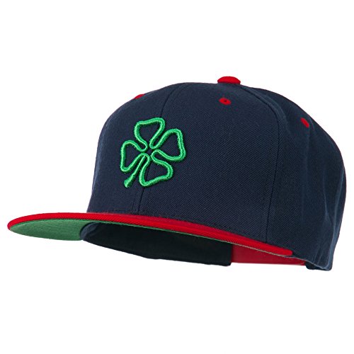 3D Clover Embroidered Two Tone Snapback Cap - color: Navy Red