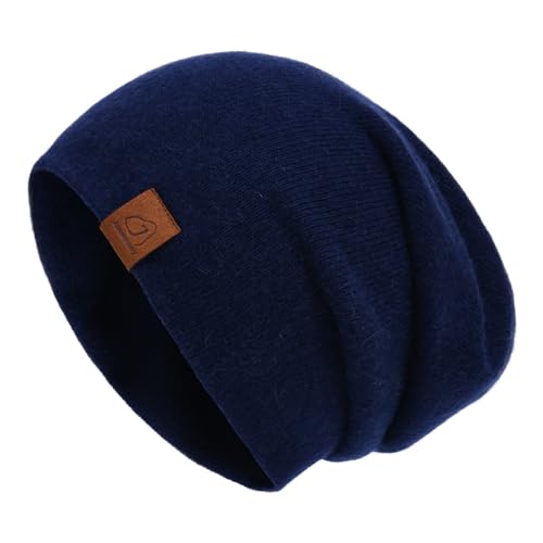 jaxmonoy Slouchy Knit Beanies Winter Hats for Women Men Soft Warm Reversible Slouch Cuffed Skull Knitted Beanie Cap - color: Navy