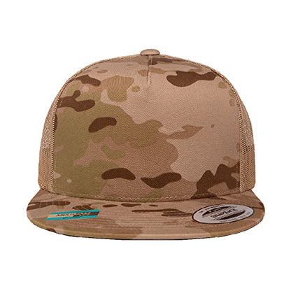 Yupoong 5-Panel YP Classic Trucker Cap | High Profile Flat Visor Snapback - color: Multicam Arid Tan