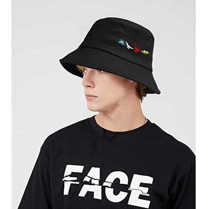 Unisex Bucket Hat Summer UPF 50+ Sun Protection Outdoor Beach Fishing Travel Hiking Hat - color: Dinosaur Embroidery