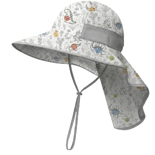 icolor Kids Sun Hat UPF50+ Sun Protection Bucket Hat Toddler Summer Beach Play Hats with Neck Flap for Girl Boy Ages 3~10 - color: Cute Dino Wilds