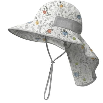 icolor Kids Sun Hat UPF50+ Sun Protection Bucket Hat Toddler Summer Beach Play Hats with Neck Flap for Girl Boy Ages 3~10 - color: Cute Dino Wilds