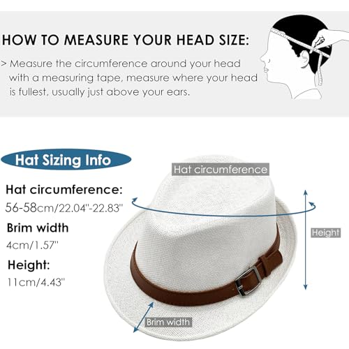 Straw Fedora Hat for Men Panama Hat Short Brim Summer Sun Hat - color: A-white