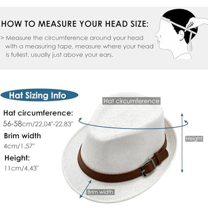 Straw Fedora Hat for Men Panama Hat Short Brim Summer Sun Hat - color: A-white