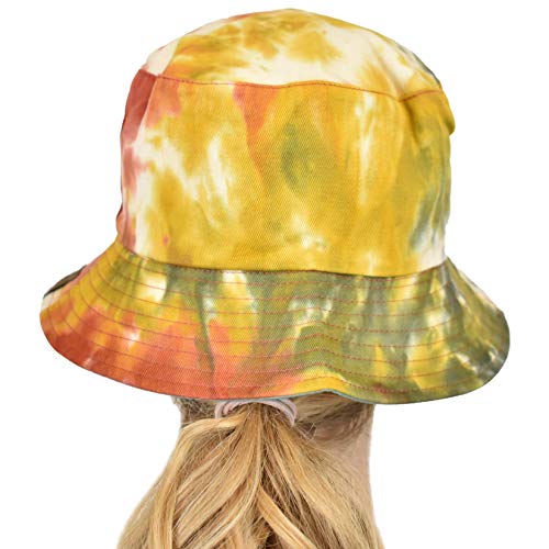 C.C Unisex 100% Cotton Packable Reversible Tie Dye Bucket Sun Hat - color: Mustard/Sage