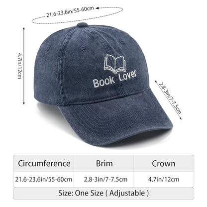 Embroidered Book Lover Baseball Cap for Men Women, Funny Washed Cotton Classic Dad Hat, Reading Lover Gift Idea - color: Book Lover, Navy Blue