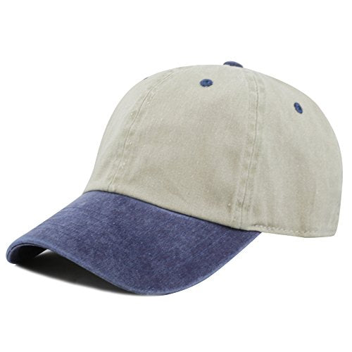 The Hat Depot 100% Cotton Pigment Dyed Low Profile Dad Hat Six Panel Cap - color: 2. Beige/Navy
