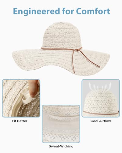 Sun Beach Hats Women Floppy Summer Sunhat with Wide Brim Packable Foldable Travel Accessories - color: Beige, size: Large