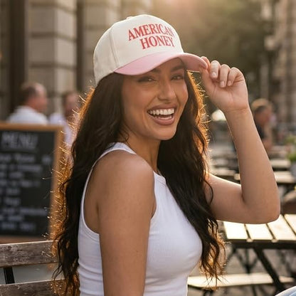 D&Y Retro 2-Tone Canvas Baseball Cap for Women - Funny Embroidered Distressed Snapback, Adjustable Cotton Dad Hat - color: American Honey-pink