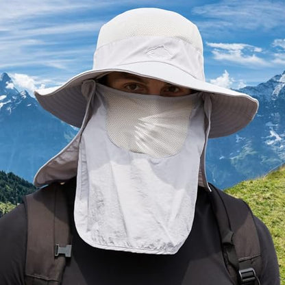 Fishing Hat for Men Sun Protection Hat with Removable Neck Flap Face Cover - color: Light Gray
