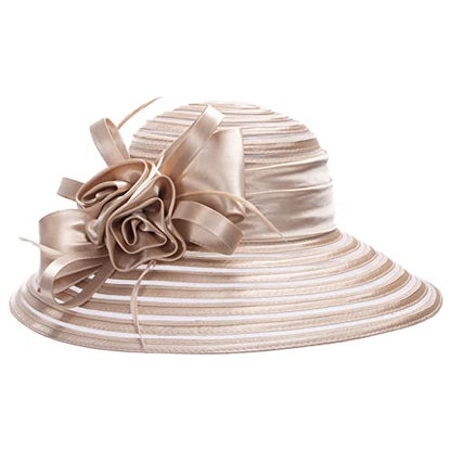 Lawliet Womens Satin Ribbon Church Wedding Sun Wedding Occasion Hat A214 - color: Light Gold