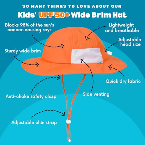 SwimZip UPF 50 Kids' Wide Brim Sun Hat, Sun Protection Hat - Baby & Toddler - color: Orange, size: 0-6 Months