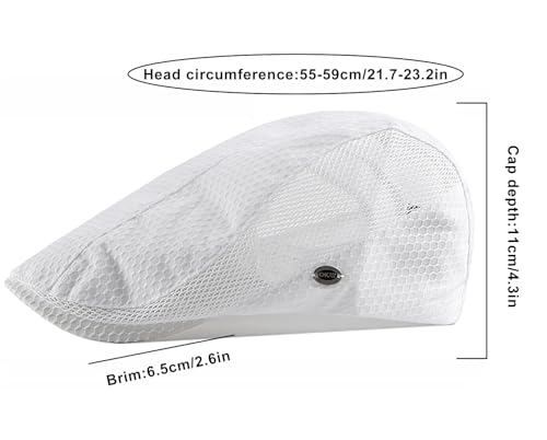 Mesh Cap Breathable Summer Newsboy Hat Adjustable Beret Ivy Cap Irish Cabbie Driving Fishing Hats - color: White