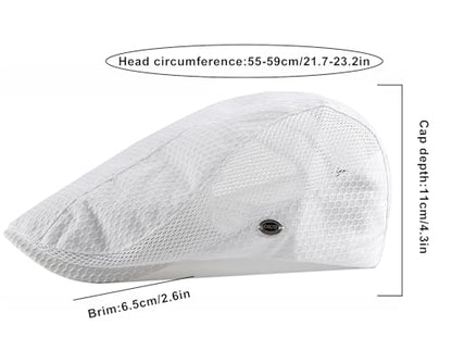 Mesh Cap Breathable Summer Newsboy Hat Adjustable Beret Ivy Cap Irish Cabbie Driving Fishing Hats - color: White