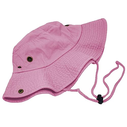 Glory Max Washed Cotton Bucket Hat with Chin Strap Fishing Sun Safari Boonie Cap - color: Pink, size: Small-Medium