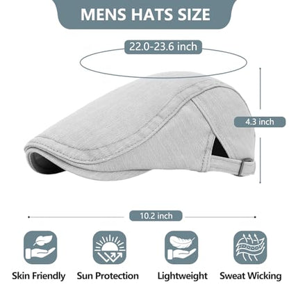 meioro Men's Cotton Newsboy Hat Striped Texture Adjustable Flat Cap - color: Grey