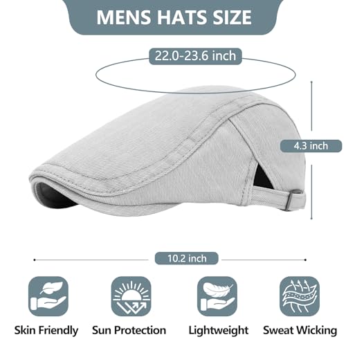 meioro Men's Cotton Newsboy Hat Striped Texture Adjustable Flat Cap - color: Grey