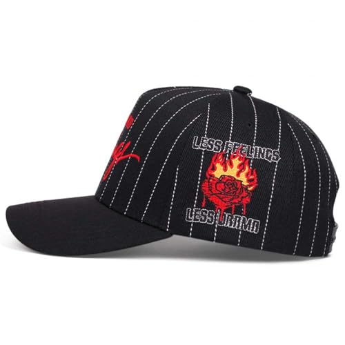 No Hard Feelings Snapback Cap Striped Trucker Hat - color: Black