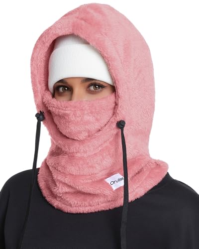 Winter Thermal Balaclava, Polar Fleece Hood Ski Mask for Women Men, Windproof Face Mask Cover Hat Neck Warmer Scarf Dark Pink