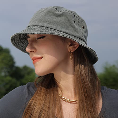Washed Cotton Bucket Hats Packable Summer Beach Cap for Men Women - color: Ce-bh-khaki-green-navy
