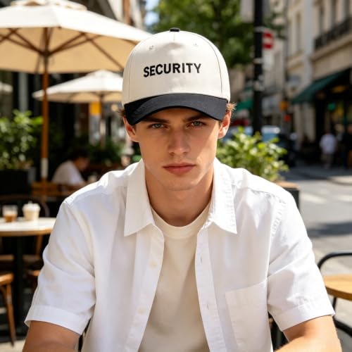Funny Embroidered Trucker Hat, Vintage Two-Tone Cotton Baseball Cap for Men Women, Adjustable Dad Hat Gift Idea - color: Security, Black/Beige