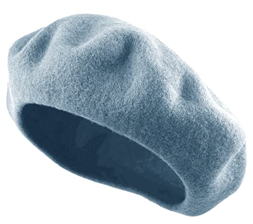 Women's French Beret Hat Solid Color Plain Wool Classic Traditional Artist Cap - color: Baby Blue