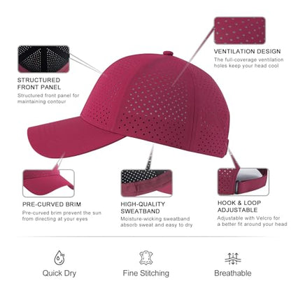 FEINION Men Laser Mesh Breathable Snapback Baseball Cap - color: Burgundy