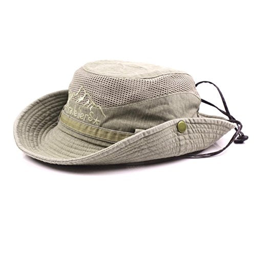 Sun Hat Men Cotton Embroidery Wide Brim Bucket Safari Boonie - color: Khaki, size: 7 1/4-7 5/8