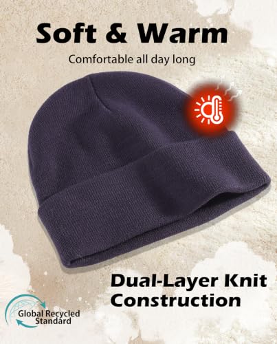 Connectyle Men's Cuffed Beanie Hat Double Layer Knit Winter Watch Cap - color: Navy Blue